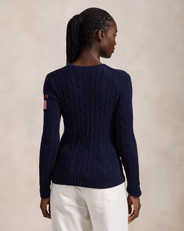 Flag-Patch Cable-Knit Cotton Jumper