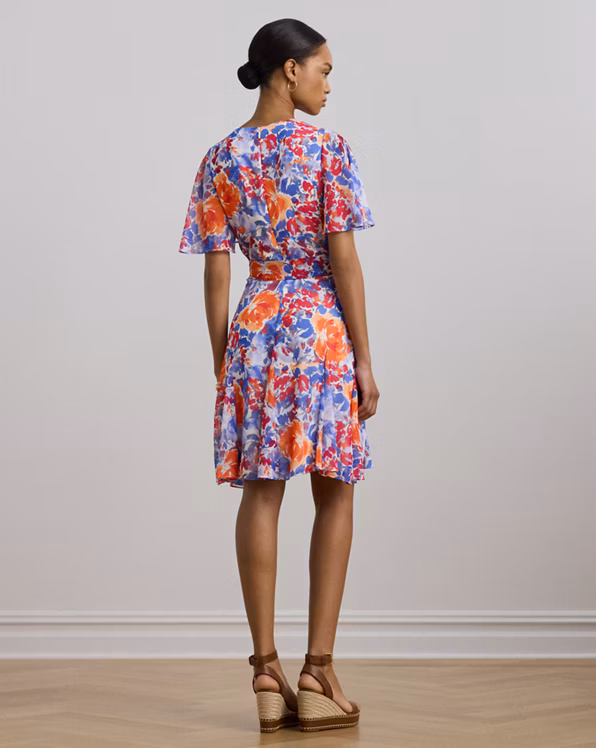 Floral Crinkle Georgette Surplice Dress
