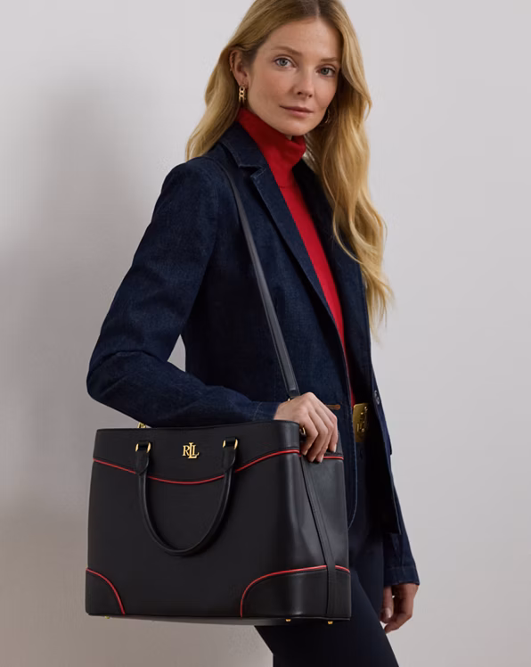 Two-Tone Leather Large Marcy Satchel