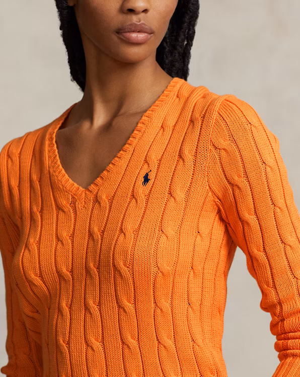 Cable-Knit Cotton V-Neck Jumper