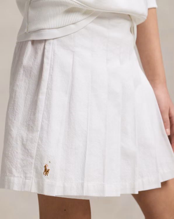 Pleated Cotton Seersucker Wrap Skort