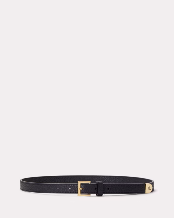 Pebbled Leather Skinny Belt