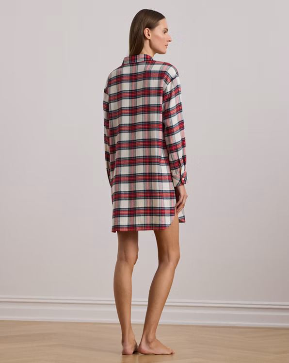 Plaid Herringbone Twill Sleep Shirt