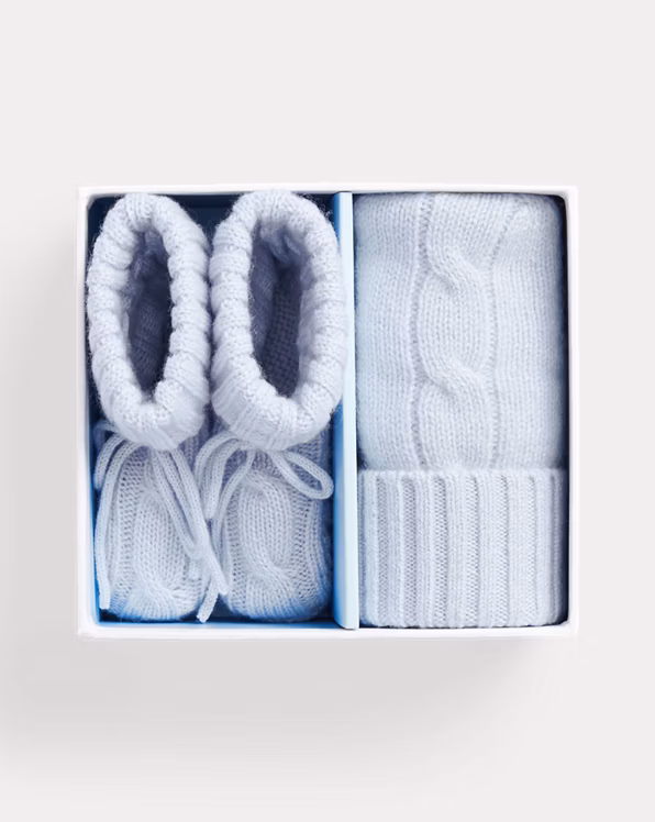 Cable-Knit Cashmere Hat & Booties Set