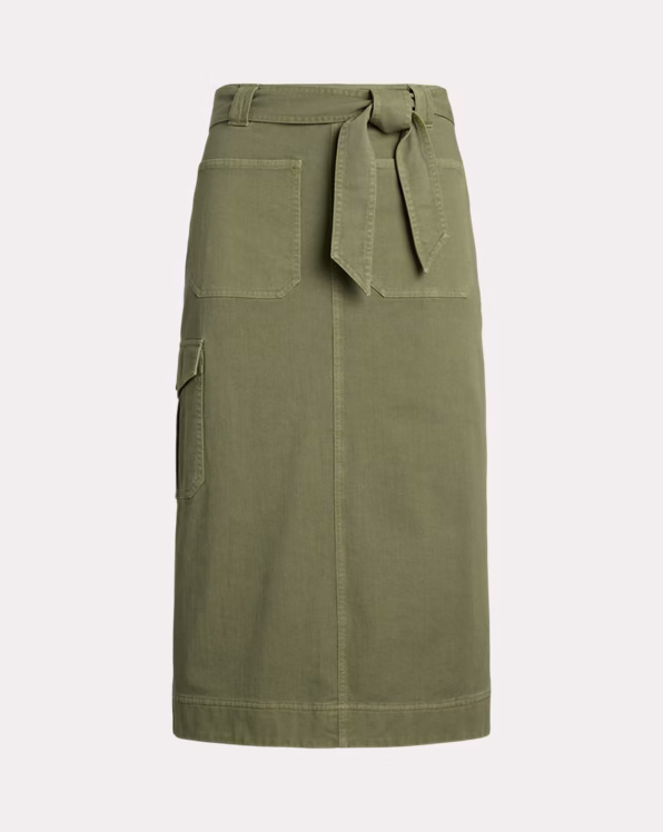Belted Cotton Twill Pencil Skirt