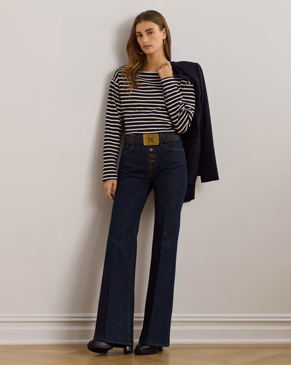 Striped Cotton Jersey Boatneck Top