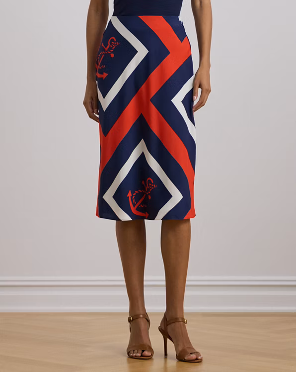 Anchor-Print Crepe Midi Skirt
