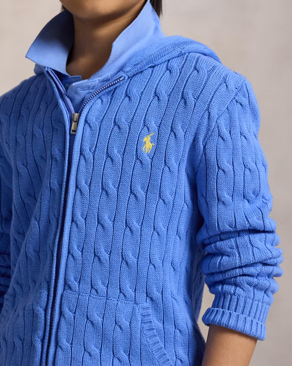 Cable Cotton Hooded Full-Zip Jumper