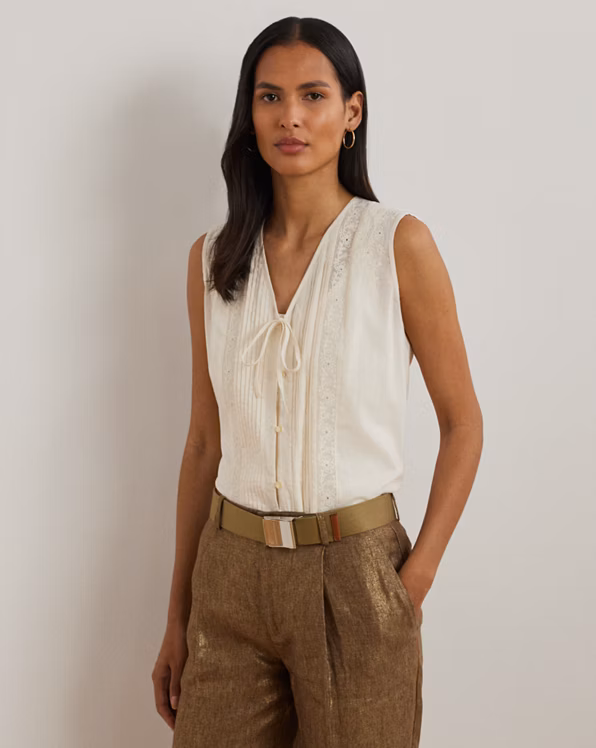 Embroidered Voile Sleeveless Blouse