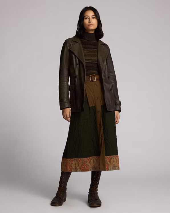 Mixed-Panel Quilted Cotton-Linen Skirt