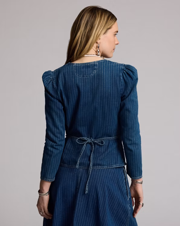 Indigo Striped Denim Wrap Top