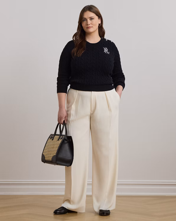 Button-Trim Cable-Knit Cotton Jumper