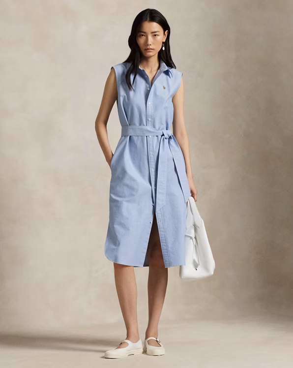 Belted Oxford Sleeveless Shirtdress