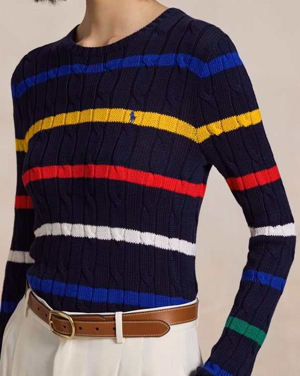 Striped Cable-Knit Cotton Jumper
