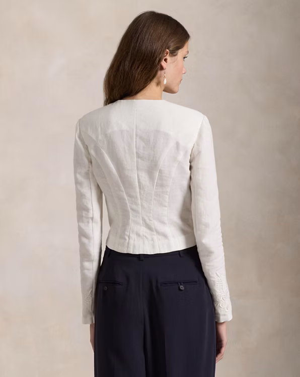 Floral-Embroidered Linen Jacket
