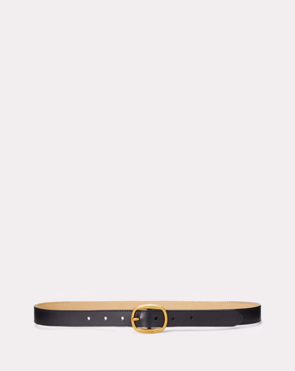 Oval-Buckle Skinny Leather Belt