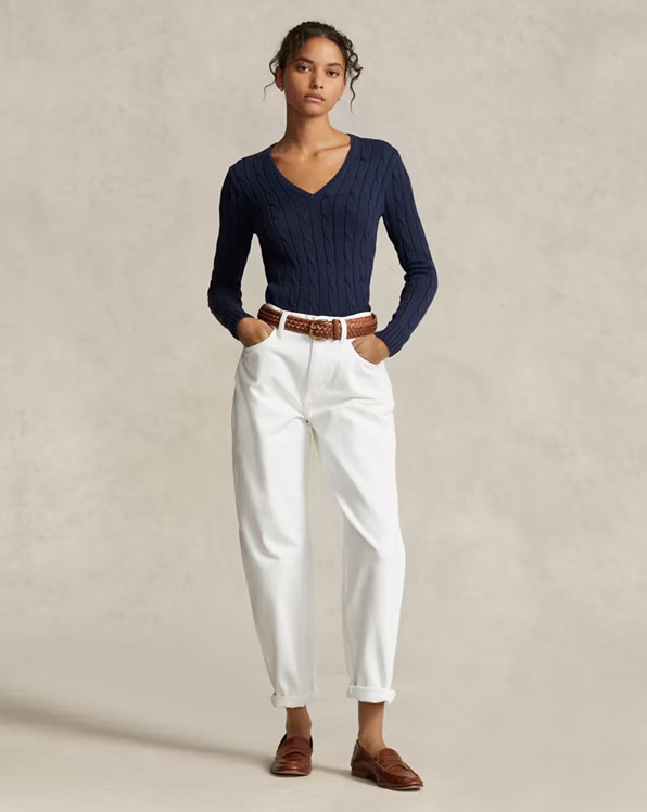 Cable-Knit Cotton V-Neck Jumper