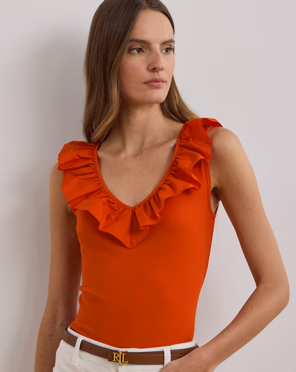 Ruffle-Trim Cotton Sleeveless Top