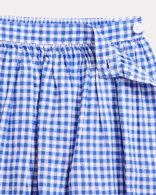 Gingham Linen-Cotton Wrap Skort