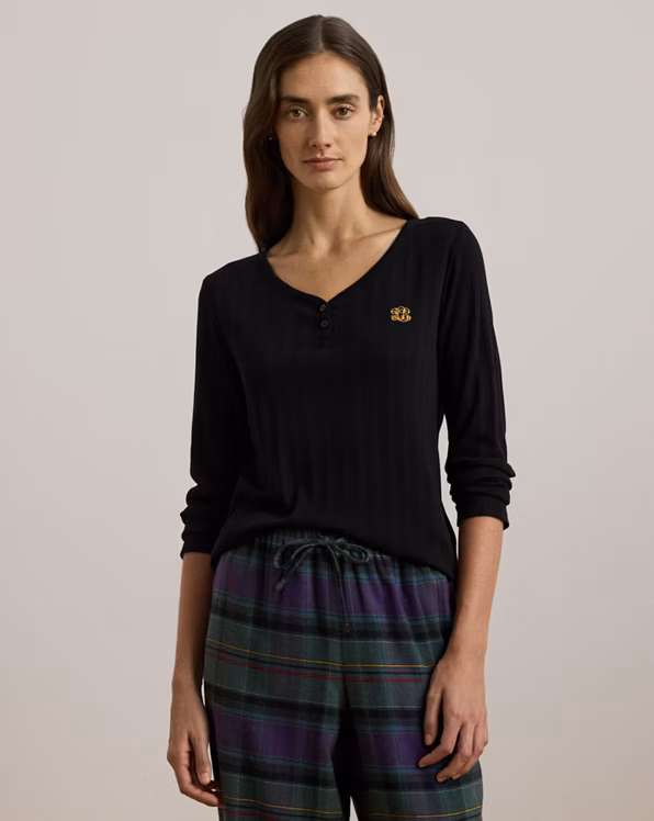 Plaid Cotton-Blend Henley Pyjama Set