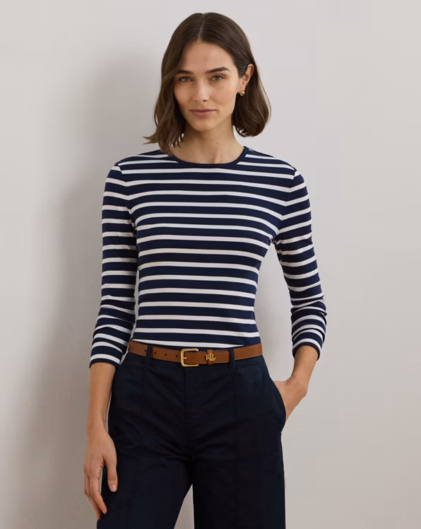 Striped Stretch Cotton Long-Sleeve Tee