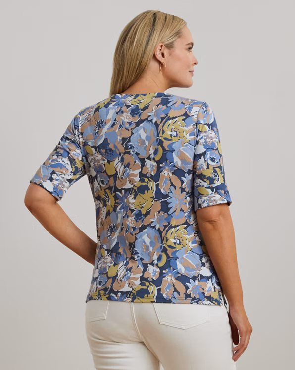 Floral Stretch Cotton Boatneck T-shirt