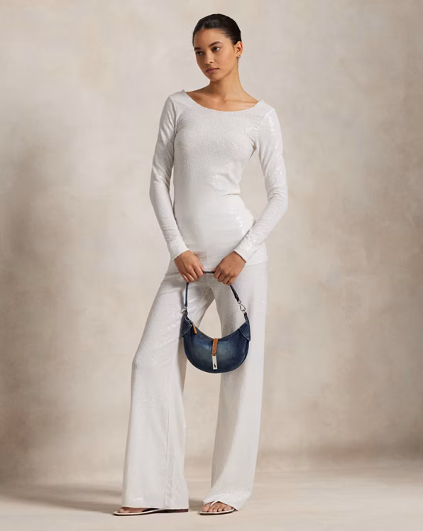 Sequined Mesh Wide-Leg Trouser