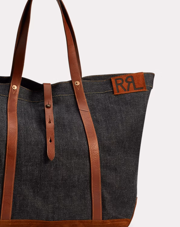 Leather-Trim Denim Tote