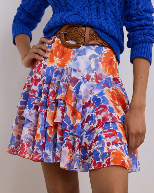 Floral Crinkle Georgette Tiered Skirt