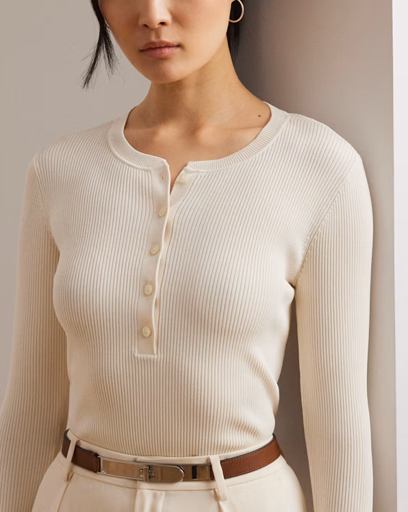 Rib-Knit Henley Jumper