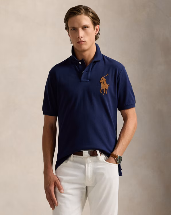 Classic Fit Leather-Pony Mesh Polo Shirt