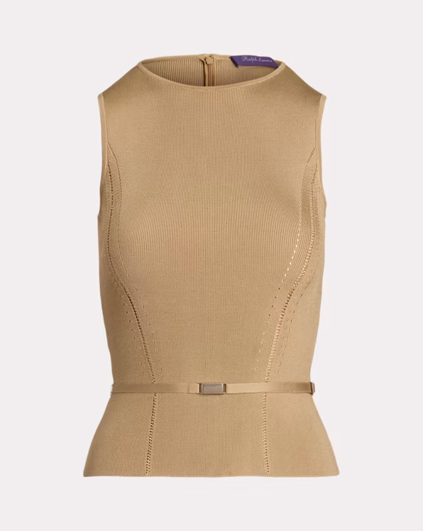 Belted Stretch Silk Sleeveless Jumper