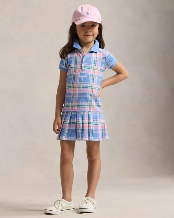 Plaid Cotton Mesh Polo Dress