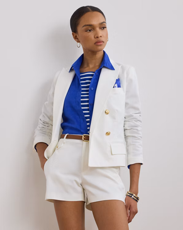 Double-Breasted Canvas Cropped Blazer