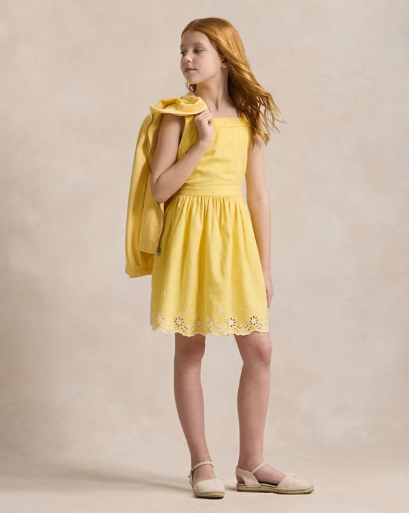 Embroidered Linen-Cotton Dress