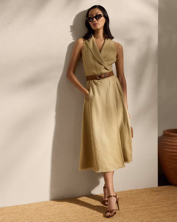 Alecia Silk-Linen Twill Day Dress
