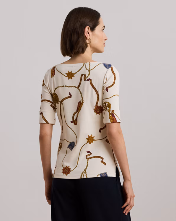 Print Stretch Cotton Boatneck T-Shirt