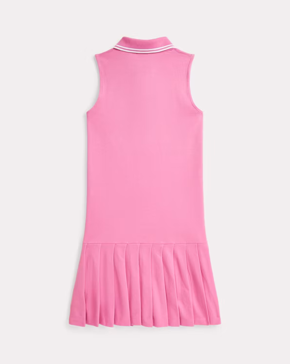 Pleated Stretch Mesh Polo Dress