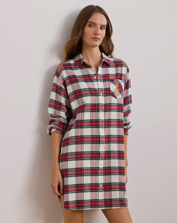 Plaid Herringbone Twill Sleep Shirt