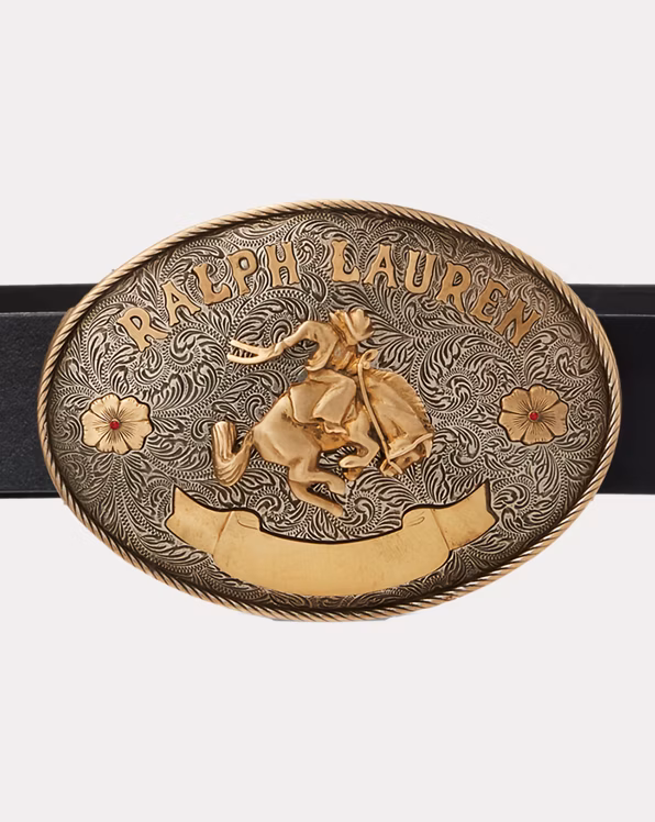 Rodeo-Buckle Vachetta Leather Wide Belt