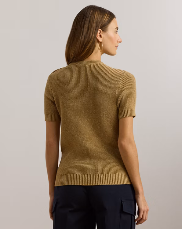 Metallic Rib-knit Short-Sleeve Jumper