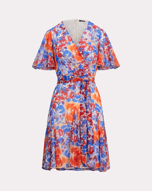 Floral Crinkle Georgette Surplice Dress