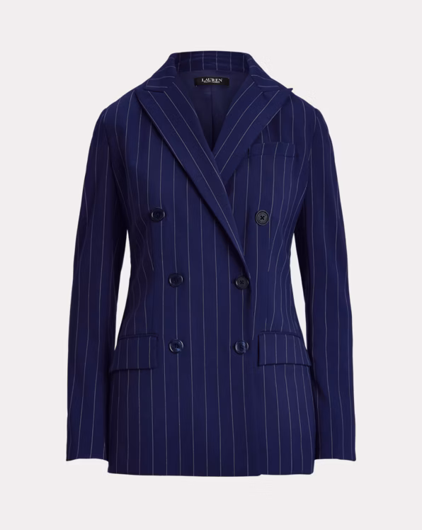 Pinstripe Double-Breasted Twill Blazer