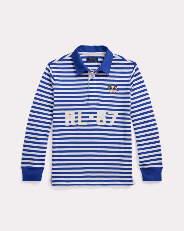 Nautical-Flag Striped Cotton Rugby Shirt