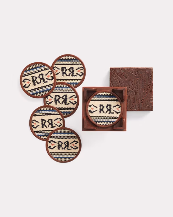 Handwoven Jacquard & Leather Coaster Set