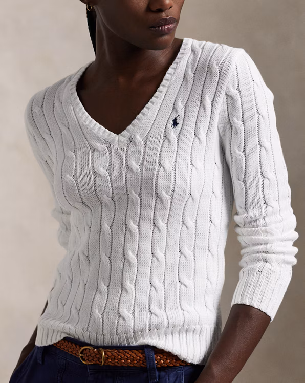 Cable-Knit Cotton V-Neck Jumper