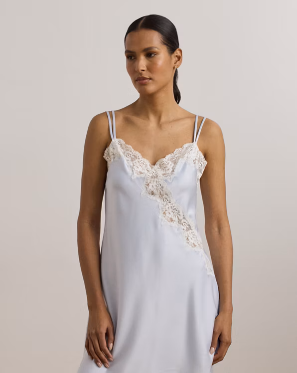 Double-Strap Lace-Trim Satin Chemise