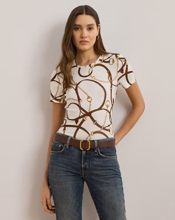 Belting-Print Cotton-Blend Crewneck Tee