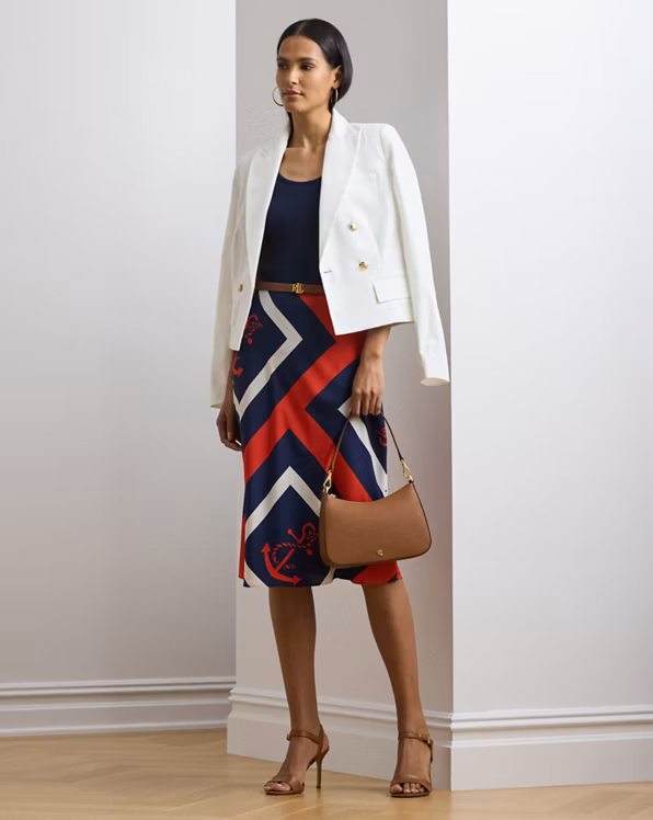 Anchor-Print Crepe Midi Skirt