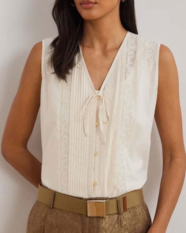 Embroidered Voile Sleeveless Blouse